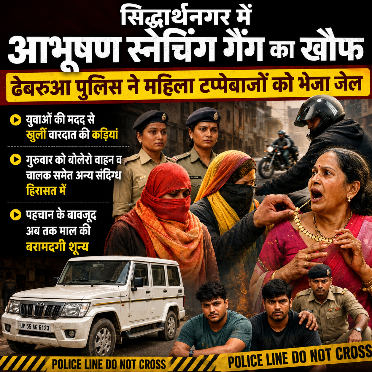 सिद्धार्थनगर में आभूषण स्नेचिंग गैंग का खौफ: ढेबरुआ पुलिस ने महिला टप्पेबाजों को भेजा जेल